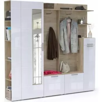 Прихожая Моби Лайн №22 корпус дуб крафт серый, фасад белый глянец