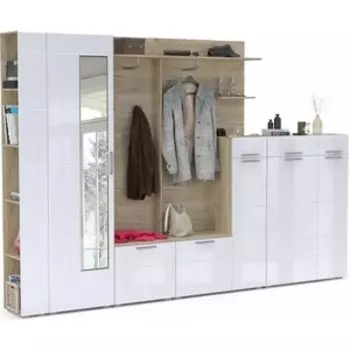 Прихожая Моби Лайн №23 корпус дуб крафт серый, фасад белый глянец