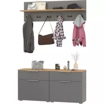 Прихожая Моби Октава 03, цвет серый графит/ дуб золотой/ фасады МДФ серый графит (1027029)