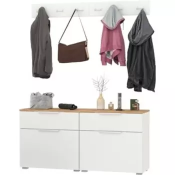 Прихожая Моби Октава 05, цвет белый шагрень/ дуб золотой/ фасады МДФ белый шагрень (1026972)