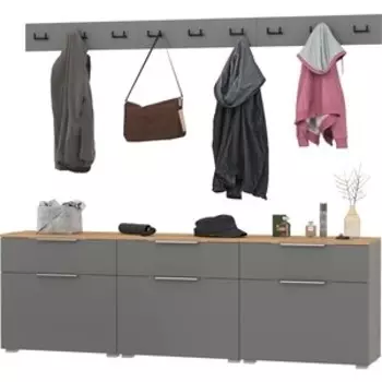 Прихожая Моби Октава 06, цвет серый графит/ дуб золотой/ фасады МДФ серый графит (1027032)