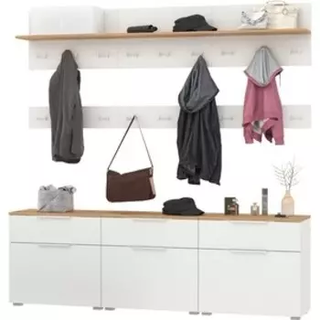 Прихожая Моби Октава 08, цвет белый шагрень/ дуб золотой/ фасады МДФ белый шагрень (1026975)