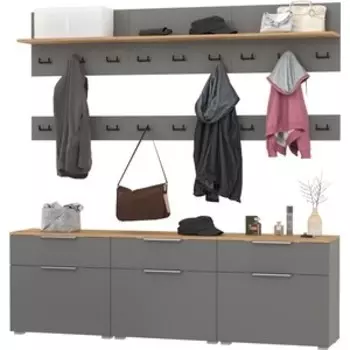 Прихожая Моби Октава 08, цвет серый графит/ дуб золотой/ фасады МДФ серый графит (1027034)