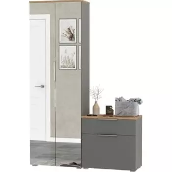 Прихожая Моби Октава 09, цвет серый графит/ дуб золотой/ фасады МДФ серый графит (1027035)