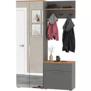 Прихожая Моби Октава 10, цвет серый графит/ дуб золотой/ фасады МДФ серый графит (1027036)