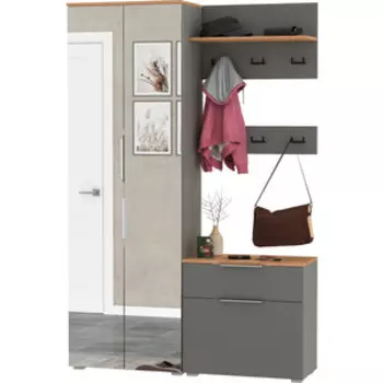 Прихожая Моби Октава 12, цвет серый графит/ дуб золотой/ фасады МДФ серый графит (1027038)