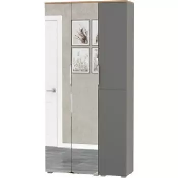 Прихожая Моби Октава 13.338 Шкаф для одежды + 13.228 Пенал, цвет серый графит/ дуб золотой/ фасады МДФ серый графит и зеркало (1027023)