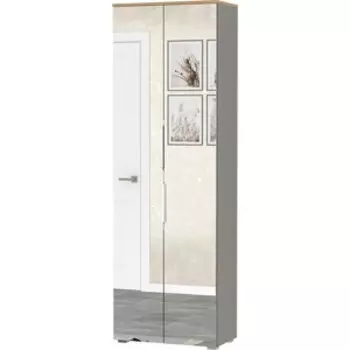 Прихожая Моби Октава 13.338 Шкаф для одежды, цвет серый графит/ дуб золотой/ фасады МДФ серый графит и зеркало (1026953)