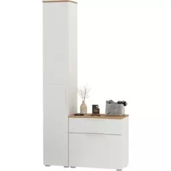 Прихожая Моби Октава 13, цвет белый шагрень/ дуб золотой/ фасады МДФ белый шагрень (1026980)