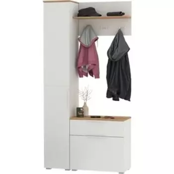 Прихожая Моби Октава 14, цвет белый шагрень/ дуб золотой/ фасады МДФ белый шагрень (1026981)