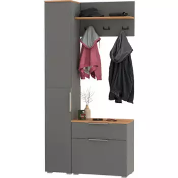 Прихожая Моби Октава 14, цвет серый графит/ дуб золотой/ фасады МДФ серый графит (1027040)