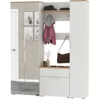 Прихожая Моби Октава 15-123Н, цвет белый шагрень/ дуб золотой/ фасады МДФ белый шагрень (1026991)