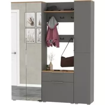 Прихожая Моби Октава 15-123Н, цвет серый графит/ дуб золотой/ фасады МДФ серый графит (1027050)