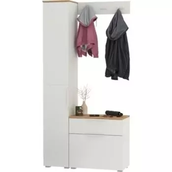 Прихожая Моби Октава 15, цвет белый шагрень/ дуб золотой/ фасады МДФ белый шагрень (1026982)