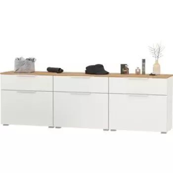 Прихожая Моби Октава 16.127 Тумба для обуви + 16.127 Тумба + 16.127 Тумба, цвет белый шагрень/ дуб золотой/ фасады МДФ белый шагрень (1026959)