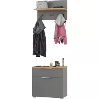 Прихожая Моби Октава 16.127 Тумба для обуви + 15.14.01 Вешалка, цвет серый графит/ дуб золотой/ фасады МДФ серый графит (1027026)