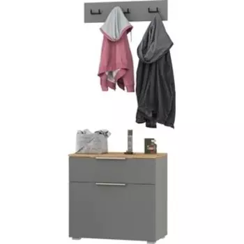 Прихожая Моби Октава 16.127 Тумба для обуви + 15.14.02 Вешалка, цвет серый графит/ дуб золотой/ фасады МДФ серый графит (1027027)