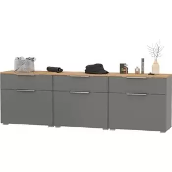 Прихожая Моби Октава 16.127 Тумба для обуви + 16.127 Тумба + 16.127 Тумба, цвет серый графит/ дуб золотой/ фасады МДФ серый графит (1027018)