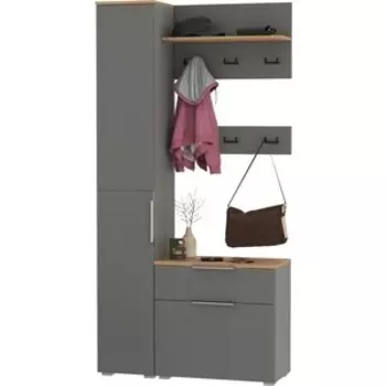 Прихожая Моби Октава 16, цвет серый графит/ дуб золотой/ фасады МДФ серый графит (1027042)