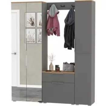 Прихожая Моби Октава 23, цвет серый графит/ дуб золотой/ фасады МДФ серый графит (1027049)