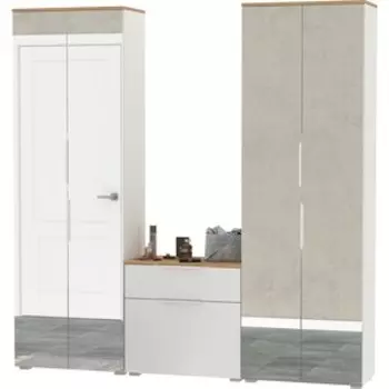 Прихожая Моби Октава 24, цвет белый шагрень/ дуб золотой/ фасады МДФ белый шагрень (1026992)