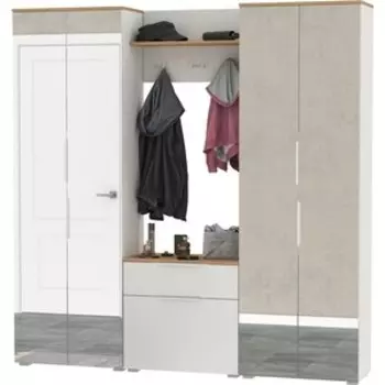 Прихожая Моби Октава 25, цвет белый шагрень/ дуб золотой/ фасады МДФ белый шагрень (1026993)