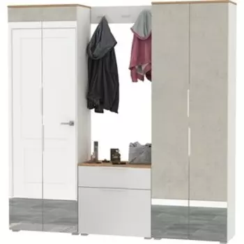 Прихожая Моби Октава 26, цвет белый шагрень/ дуб золотой/ фасады МДФ белый шагрень (1026994)