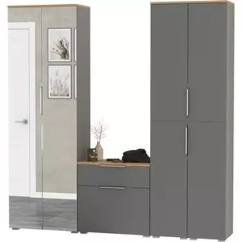 Прихожая Моби Октава 28, цвет серый графит/ дуб золотой/ фасады МДФ серый графит (1027055)