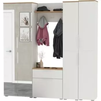 Прихожая Моби Октава 29, цвет белый шагрень/ дуб золотой/ фасады МДФ белый шагрень (1026997)