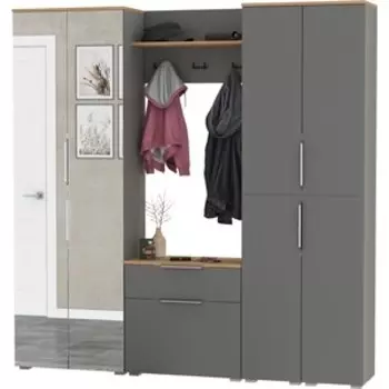 Прихожая Моби Октава 29, цвет серый графит/ дуб золотой/ фасады МДФ серый графит (1027056)