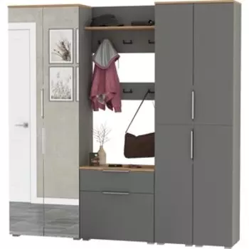 Прихожая Моби Октава 31, цвет серый графит/ дуб золотой/ фасады МДФ серый графит (1027058)