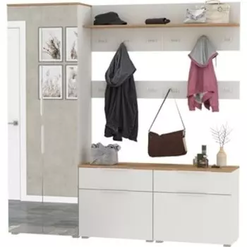 Прихожая Моби Октава 32, цвет белый шагрень/ дуб золотой/ фасады МДФ белый шагрень (1027000)