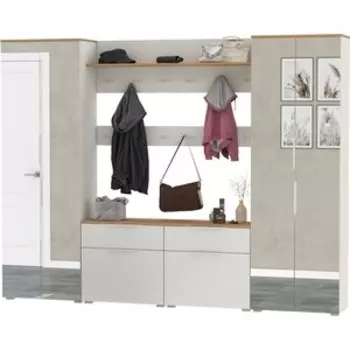 Прихожая Моби Октава 36, цвет белый шагрень/ дуб золотой/ фасады МДФ белый шагрень (1027004)