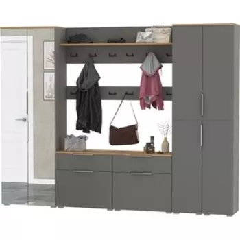 Прихожая Моби Октава 37, цвет серый графит/ дуб золотой/ фасады МДФ серый графит (1027064)