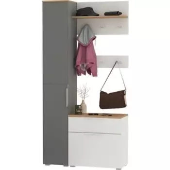 Прихожая Моби Октава 50, цвет белый шагрень/ серый графит/ дуб золотой/ фасады МДФ белый шагрень/ серый графит (1027079)