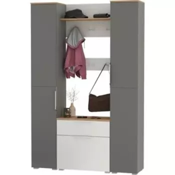 Прихожая Моби Октава 51, цвет белый шагрень/ серый графит/ дуб золотой/ фасады МДФ белый шагрень/ серый графит (1027080)