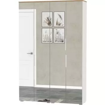 Прихожая Моби Октава Набор шкафов для одежды 13.338, цвет белый шагрень/ дуб золотой/ фасады МДФ белый шагрень и зеркало (1026960)