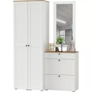 Прихожая Моби Остин 34, цвет белый шагрень/дуб крафт золотой (1028052)