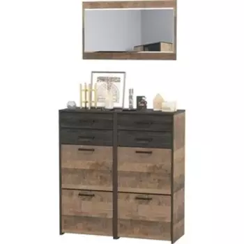 Прихожая Моби Трувор 13.241.06 Тумба для обуви + 13.241.06 Тумба для обуви + 15.30 Зеркало, цвет дуб гранж песочный/интра (1025696)