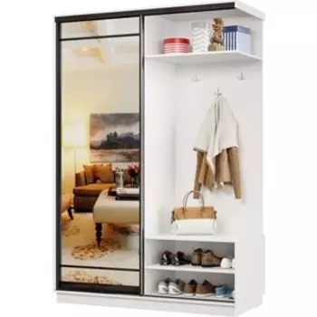 Прихожая правая Классика 01 (каркас белый, фасад 09 зеркало) профиль черный муар Пр.п.01.2200.1200.450.09.07.00.07