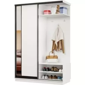 Прихожая правая Классика 01 (каркас белый, фасад 12 белый) профиль черный муар Пр.п.01.2200.1200.450.12.07.07.07