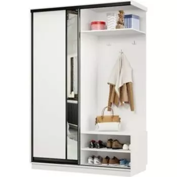 Прихожая правая Классика 01 (каркас белый, фасад 13 белый) профиль черный муар Пр.п.01.2200.1200.450.13.07.07.07