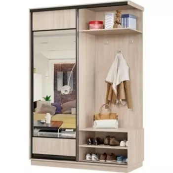 Прихожая правая Классика 01 (каркас ясень шимо светлый, фасад 04 ясень шимо светлый) профиль черный муар Пр.п.01.2200.1200.450.04.01.01.07