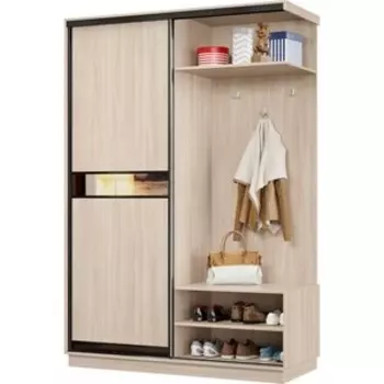 Прихожая правая Классика 01 (каркас ясень шимо светлый, фасад 14 ясень шимо светлый) профиль черный муар Пр.п.01.2200.1200.450.14.01.01.07