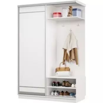 Прихожая правая Классика 03 (каркас белый, фасад 06 белый) профиль серебро Пр.п.03.2400.1200.450.06.07.07.01