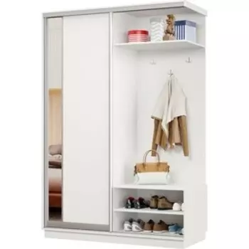 Прихожая правая Классика 03 (каркас белый, фасад 12 белый) профиль серебро Пр.п.03.2400.1200.450.12.07.07.01