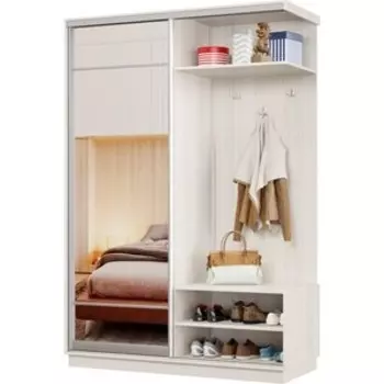 Прихожая правая Классика 03 (каркас каттхульт, фасад 10 зеркало) профиль серебро Пр.п.03.2400.1200.450.10.03.00.01