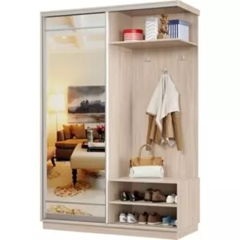 Прихожая правая Классика 03 (каркас ясень шимо светлый, фасад 09 зеркало) профиль серебро Пр.п.03.2400.1200.450.09.01.00.01