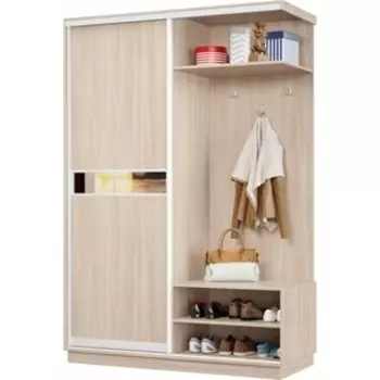 Прихожая правая Классика 03 (каркас ясень шимо светлый, фасад 14 ясень шимо светлый) профиль белый глянец Пр.п.03.2400.1200.450.14.01.01.06