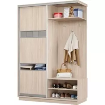 Прихожая правая Классика 03 (каркас ясень шимо светлый, фасад 15 ясень шимо светлый) профиль серебро Пр.п.03.2400.1200.450.15.01.01.01